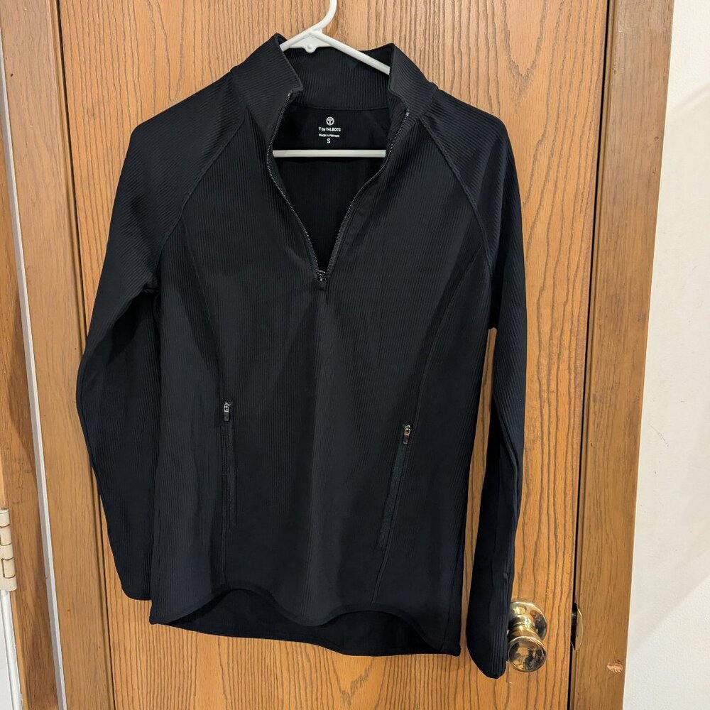 Talbots‎ Soft Stretch Ribbed Half Zip Pullover Black Athletic Long Sleeve -Small